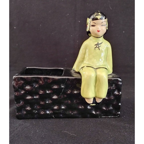 Vintage Mid Century Asian Figurine Boy and Girl Planter Pair - Picture 2 of 10